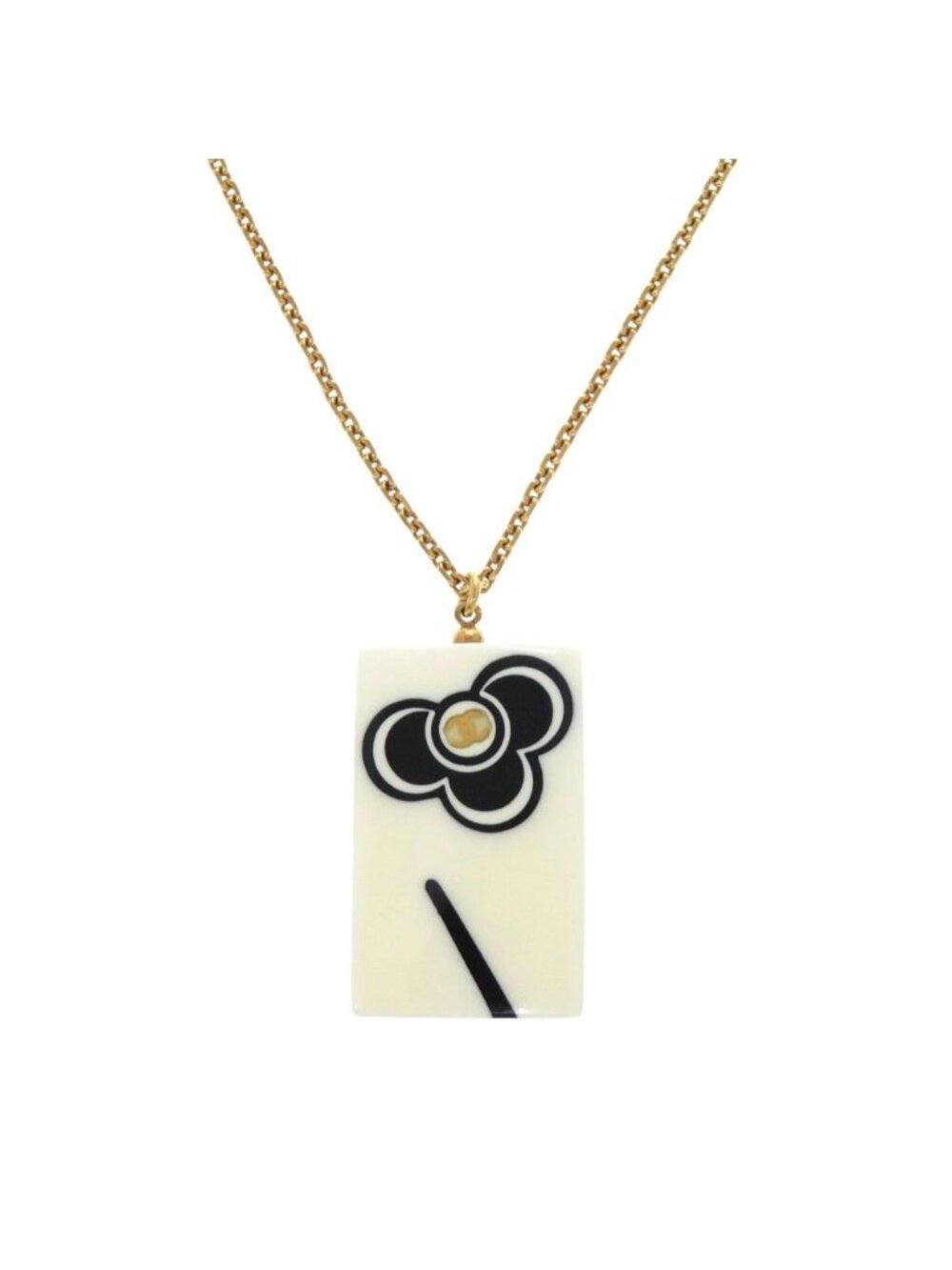 Chanel Flower CC Logo 02P Plastic White Black Necklace